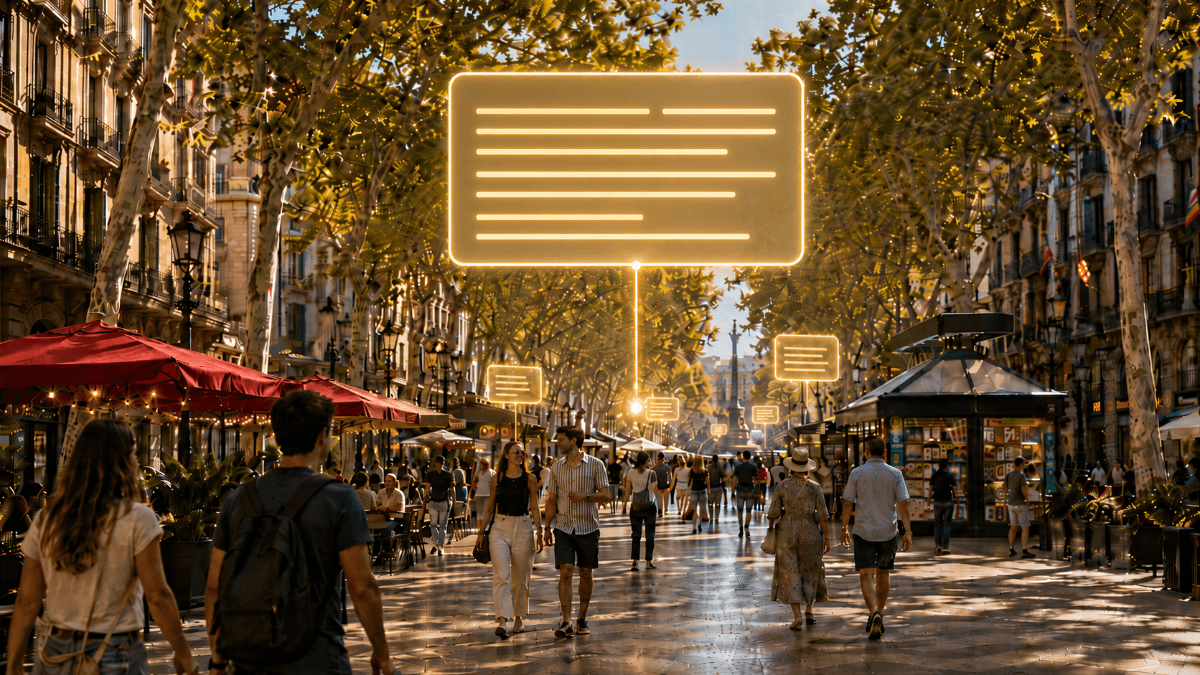 Illustration of here-now messages connecting people in the same area at the same time